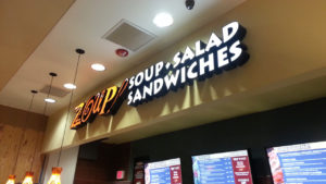 Channel letters for a soup and sandwiches restaurant in Chicago